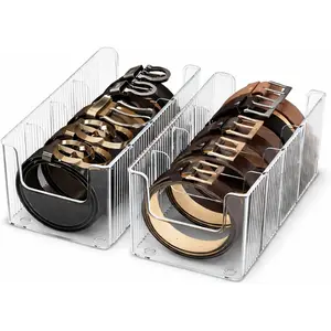 Drawer Belt Organizer for Men –Semi-clear Belt Storage Box for Dress & Leather Belts, Closet Drawer Organization, Holds Up to  Belts