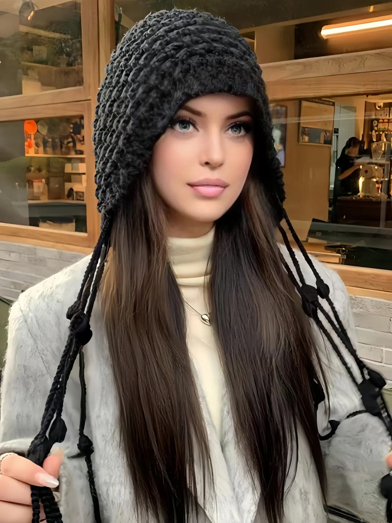 Women's Handmade Tassel Ball Beanie Hat, Fashion Ear Protection Knit Cap, Autumn Winter Warm Headwear, Ladies Style Accessories