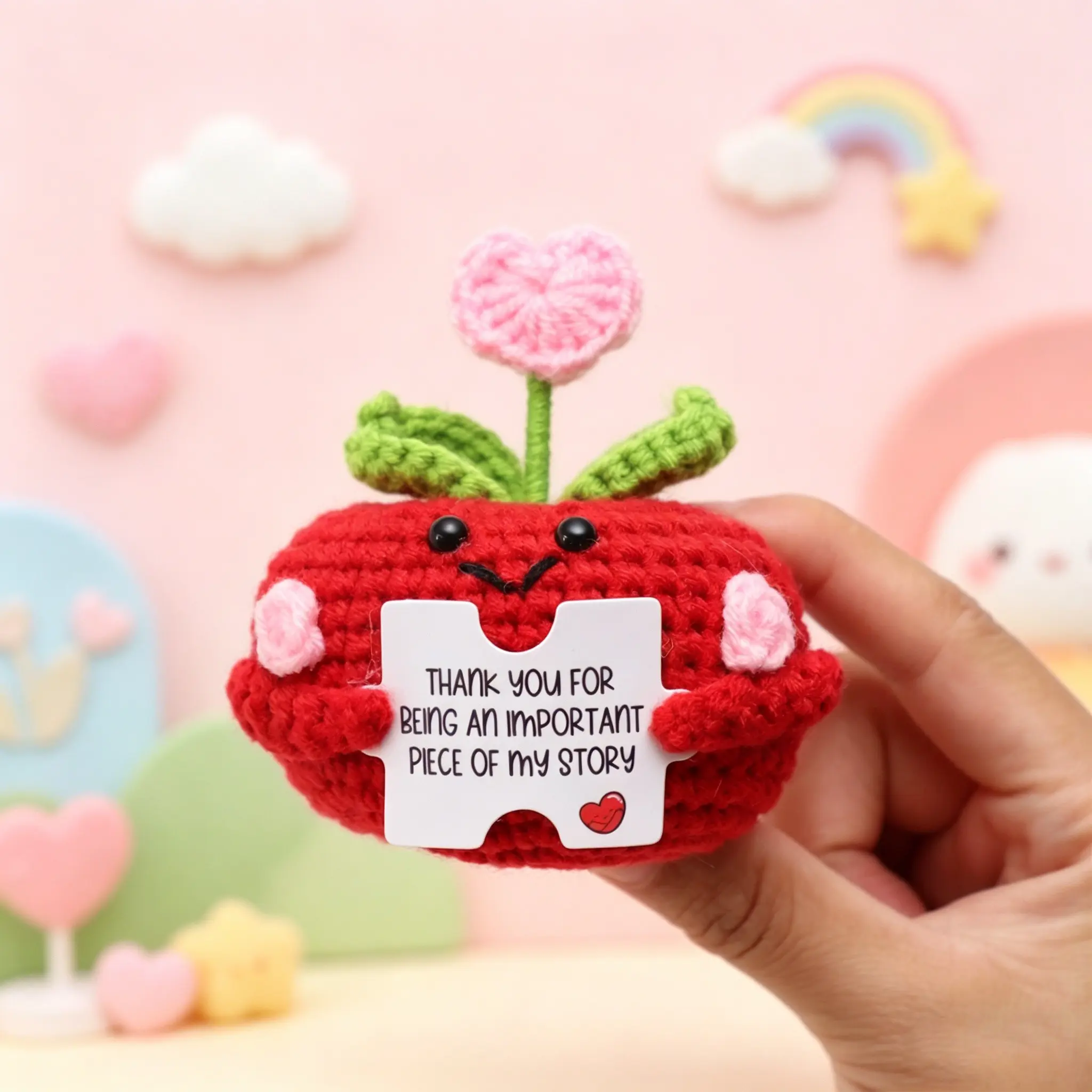 Cute Handmade Crocheted Apple Ornament with Thank You Card, Perfect Appreciation Gift for Teachers, Parents, Friends, Unique Crafted Decorative Piece