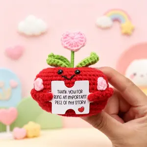 Cute Handmade Crocheted Apple Ornament with Thank You Card, Perfect Amigurumi Gift for Teachers, Parents, Friends, Unique Crafted Decorative Piece