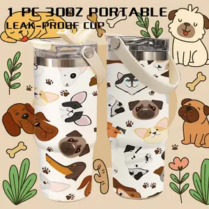 1 Pc 30 Oz Cute Dog Paw Vacuum Tumbler with Handle, 2-in-1 Flip Lid, Leak-Proof, Double-Wall Insulated, Easy Carrying, Fun and Stylish Design, Keeps Hot 12H/ Cold 24H, Gift for Pet Lovers, Women, Friends, Perfect for Office, Home or Car.