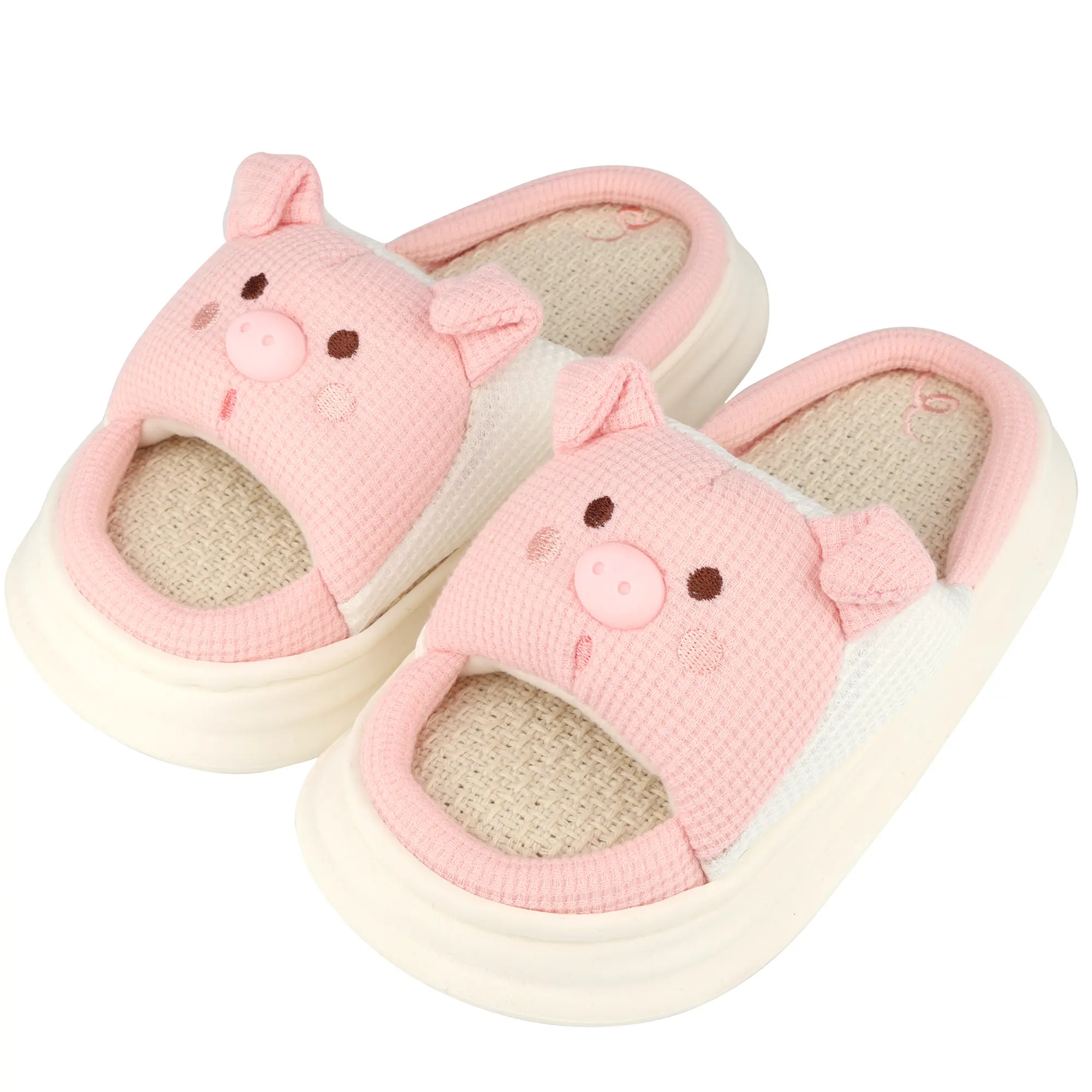 Women's Four Seasons Universal Indoor Home Cotton and Linen Cool Slippers Cute Cartoon Little Cow Silent Linen Slippers