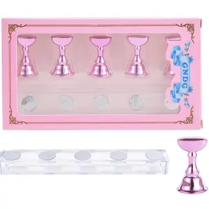 10pcs Rose Gold Nail Art Holder Set, Nail Art Kits, Magnetic Nail Tray with Diamond Base, Display Stand for Manicure Practice (includes 30pcs Clay)
