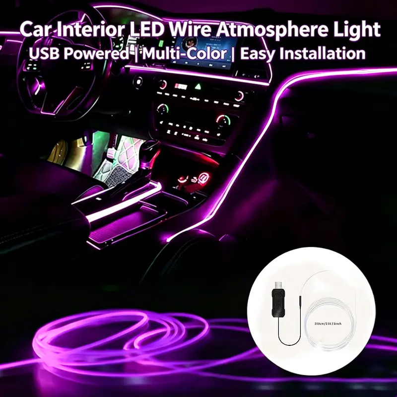 Car Interior LED Strip Lights Kit - APP Control 5-in-1 RGB Kit with 118 Fiber Optic Strip, Colorful Music Sync, 16M Colors Ambient Lighting for Vehicle Decoration