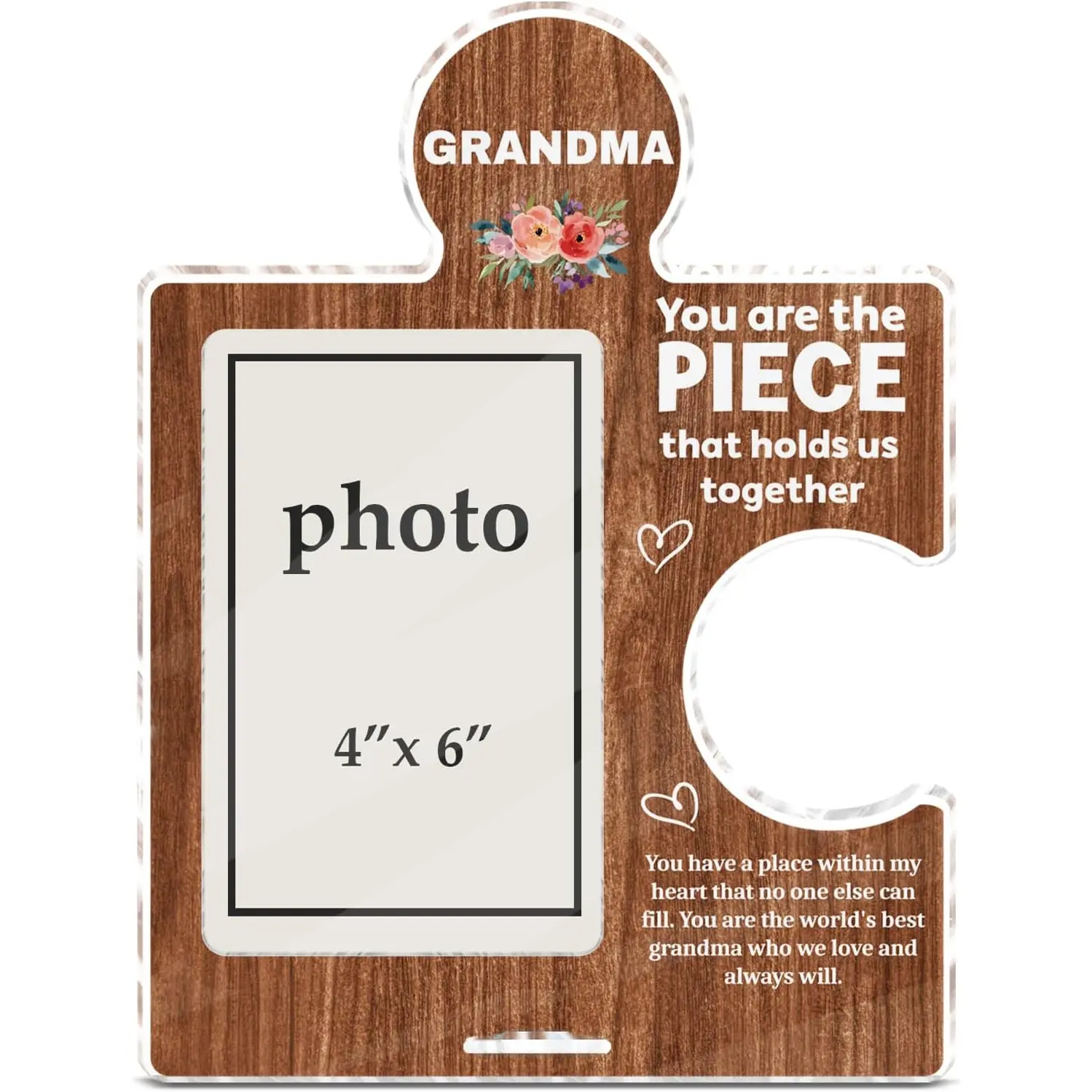 Grandma Gifts from Grandkids Grandson Granddaughter, Mothers Day Thanksgiving Christmas Birthday Gifts for Best Grandma, Grandmother Acrylic Puzzle Picture Frame, 4 x 6 Inch Photo