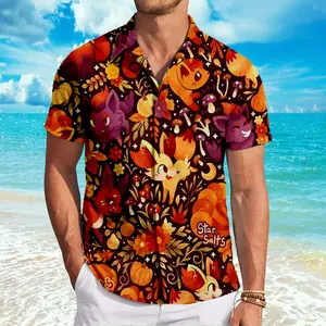Hawaiian Shirt for Men, Fox Brown Animeme Hawaiian Shirt  Cool Summer Anime Vibes for Men & Fans, Men's Collared Clothes for Beach Vacation, #menwear #shortsleeve #hawaiianshirt