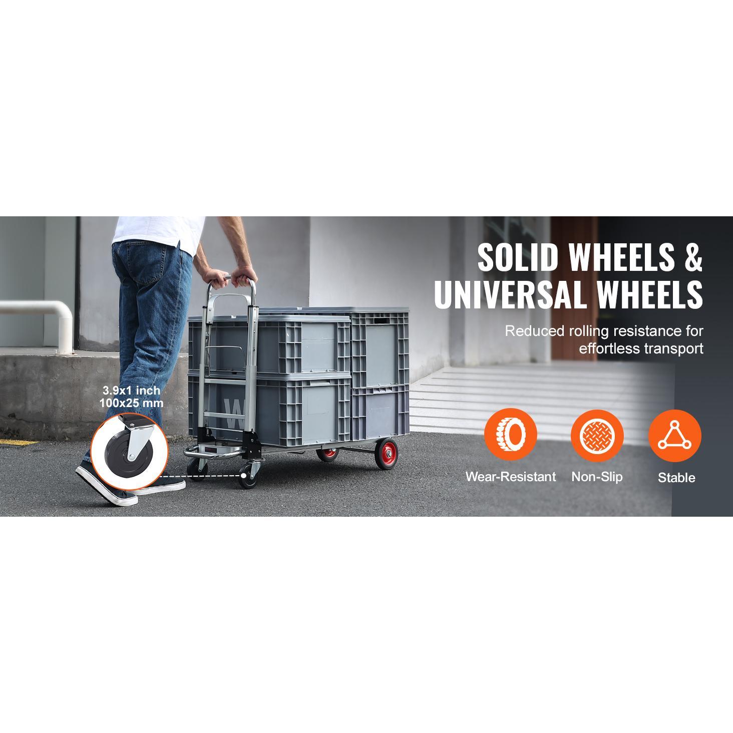 Folding Moving Cart with Wheels, Portable Lightweight Hand Truck Dolly for Warehouse, Transport & Home