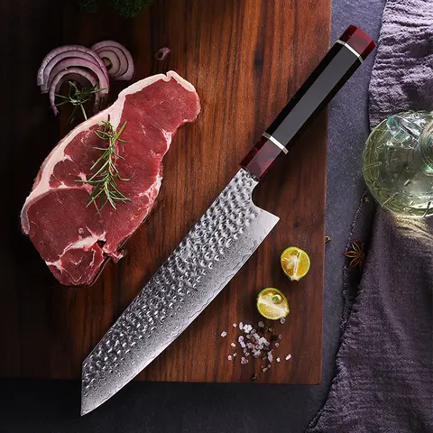 FINDKING Eternity Series 9-In Japanese Kiritsuke Gyuto Chef Knife - 9Cr18MoV Damascus Steel Thick Rust-Resistant Cutting Blade, Ergonomic Resin Octagonal Handle, ABS Sheath, Kitchen Knives for Adults, Friends & Family Cooking