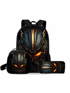 Robot-style machine-printed backpack three-piece set, including lunch bag, pencil case, and backpack
