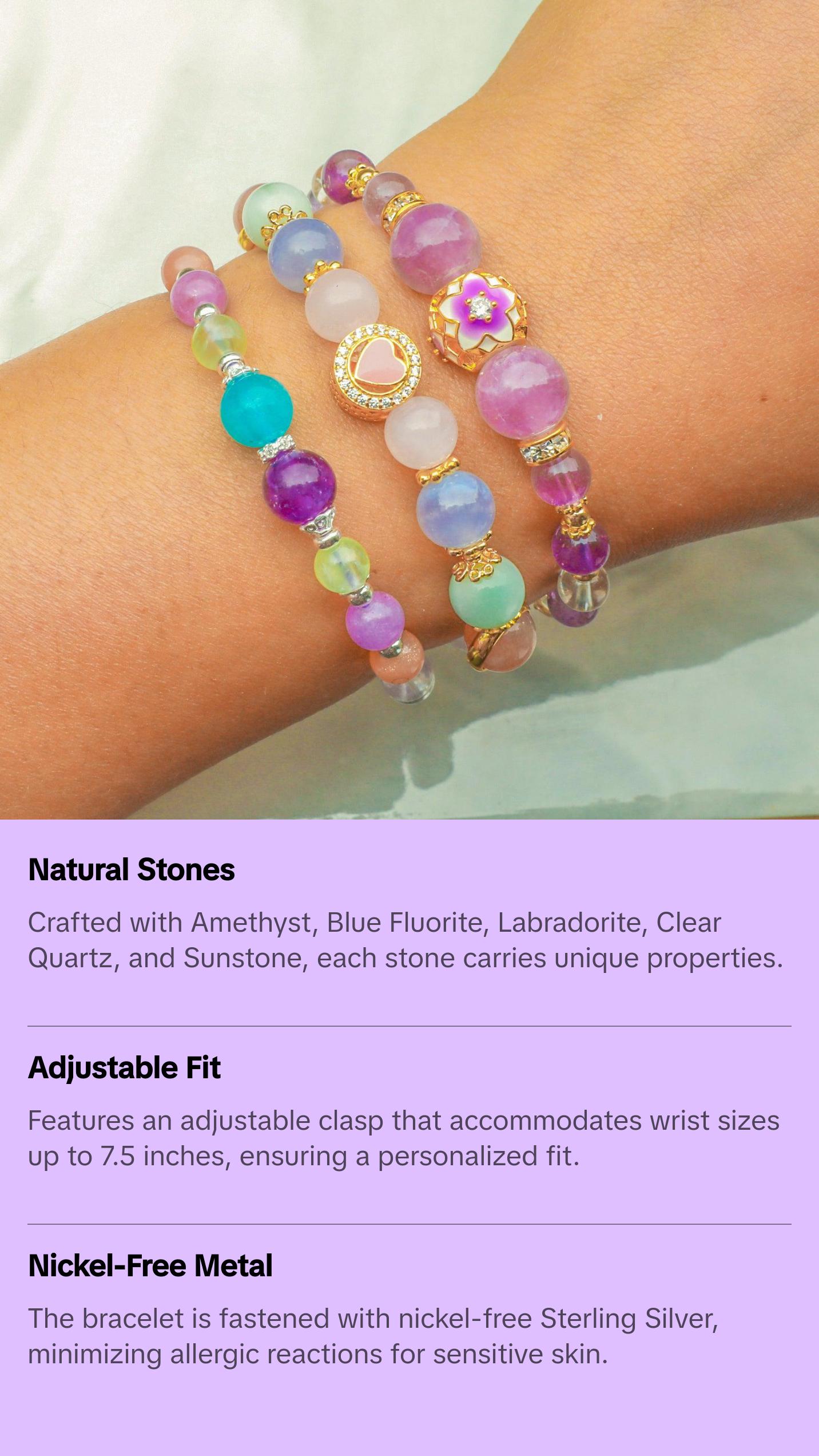Candy Dance Bracelet | Made with Amethyst, Blue Fluorite, Labradorite, Clear Quartz, Sunstone, Sterling Silver