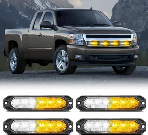 Nilight 4PCS 6LED Amber White  Strobe Lights 12V 24V Surface Mount Flashing Warning Hazard Lights Ultra Slim Sync Feature Grille