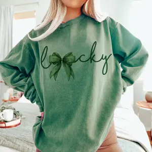 [Sale off up to 50%] Lucky St. Patrick's Day Coquette Sweatshirt: Shamrock Bow, streetwear graphic tee