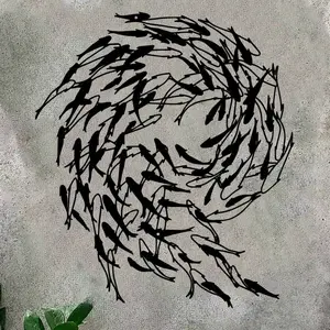 1pc Avant-Garde Fish School Metal Wall Art, Avant-Garde Fish School Statue Mural, Iron Craft, Perfect for Living Room, Garden, Zoo Corner Decor, Intricate Craftsmanship, Artistic Metalwork, Christmas Decor, Ideal Gift for Nature Lovers