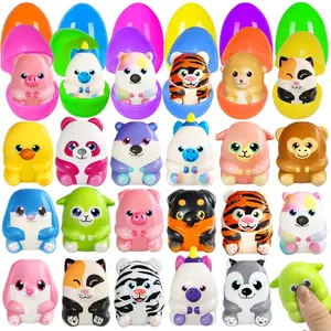 12/24 Pcs Surprise Egg Filled Slow Rising Squishy Toys, Cute Animal Soft Squeeze Fidget Toys, Baby Shower Party Favors, Classroom Rewards, Gifts