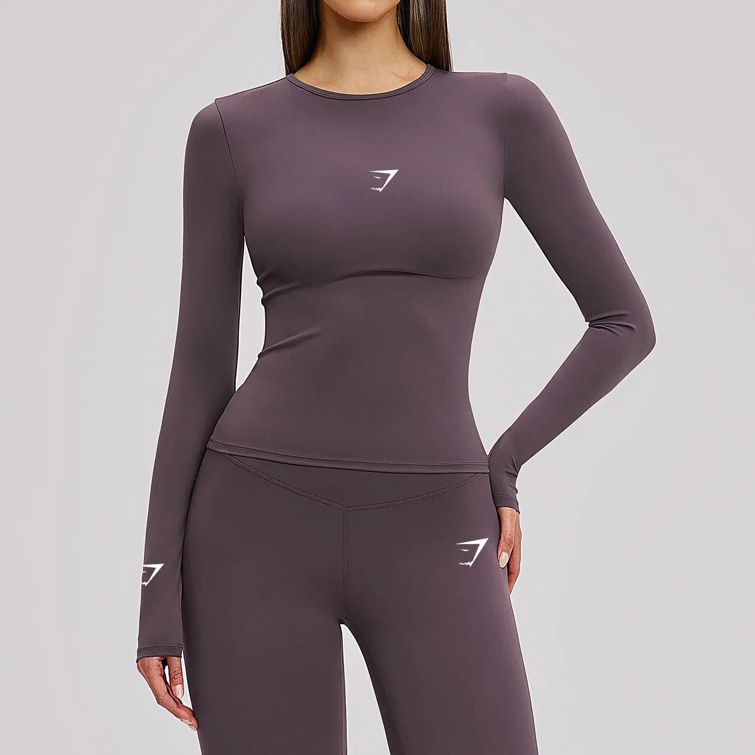 Shark Seam Fitted Long-Sleeve Yoga Top, Bare-Skin Brushed Fabric, Women’s Fashion Inner Wear Yoga Apparel
