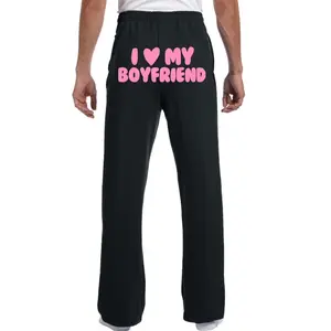 I Heart My Boyfriend Sweatpants, I Love My Boyfriend Sweats with Pockets, Relationship Gift, Pink Bubble Letters