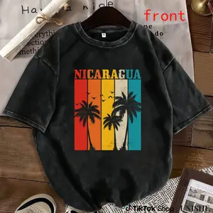 Surfer Style Nicaragua T-Shirt – Vintage Palm Trees on Washed 100% Cotton Fabric