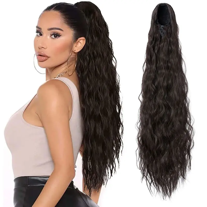 MY-LADY 32 Inch Long Ponytail, Curly Wave Synthetic Clip Hair Extensions for Women, Heat Resistant Hair Piece with Drawstring for a Comfortable and Seamless Fit, Synthetic Hair Piece