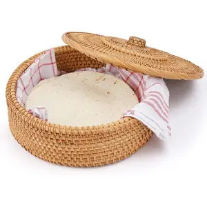 - 10 Inches Tortilla Warmer/handcrafted basket made of rattan incl.  cotton towel