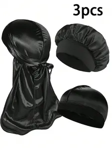 3 Packs Men's Durags, Bonnets, And Dome Hats - Comfortable & Breathable Casual Headwear Set For Sports, Outdoor Activities, Home, And Daily Use