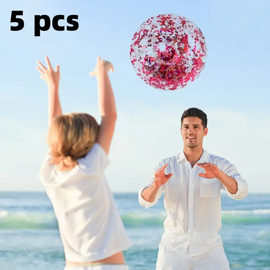 Rainbow Sequin Inflatable Beach Balls, 5-Piece Summer Swimming Pool Party Toys, Perfect for Volleyball & Soccer Games, 40 Cm Fun for All, Pool Inflatables