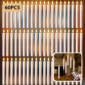 60pcs Ivory White Flameless LED Candle Lights with Remote Control - Battery Operated (2 AAA), Adjustable Brightness, Matte Finish, Perfect for Weddings, Home Decor, Christmas & Holiday Celebrations