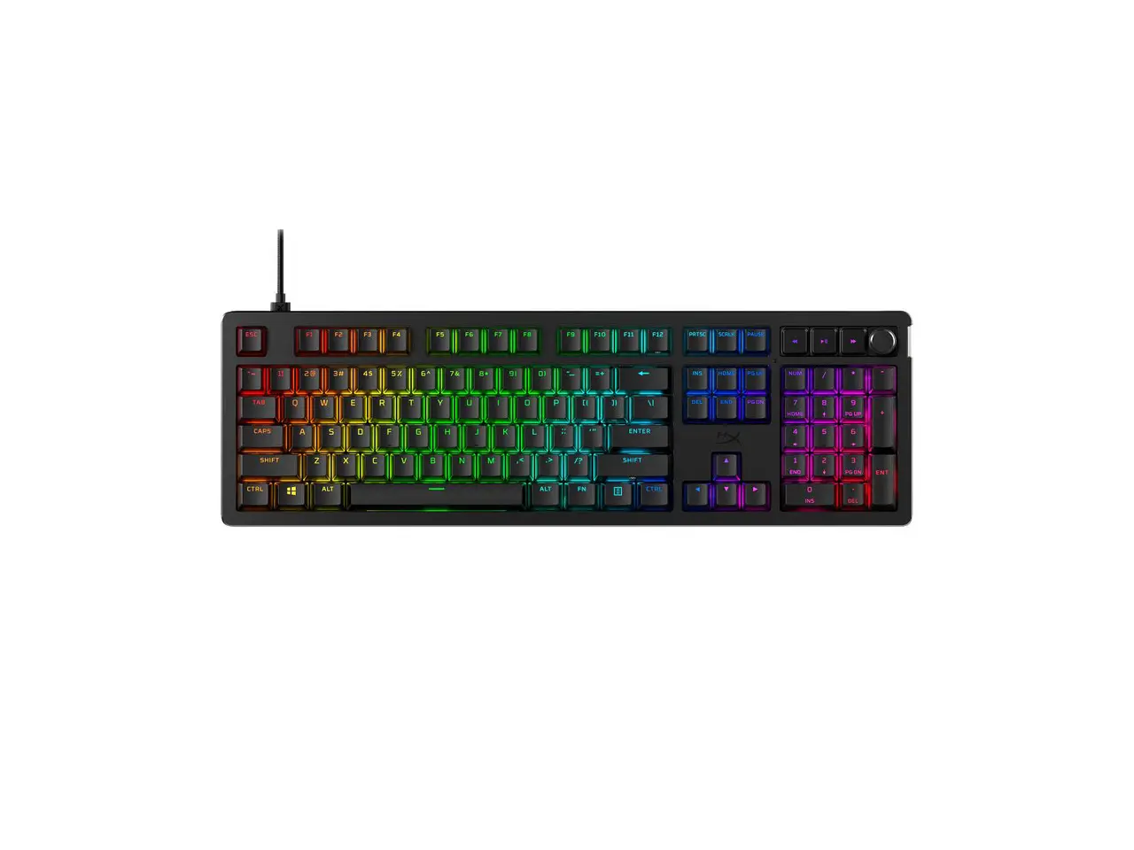 HyperX Alloy Rise Gaming Keyboard - Cable Connectivity - Full-size - USB Type A Interface - RGB LED - Skip Forward, Rewind, Play, Pause, Volume Hot Key - Mechanical Keyswitch - Black - 7G7A3AA#ABA