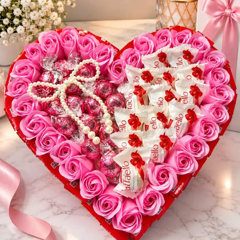 Heart-Shaped Chocolate & Rose Luxury Boxes & Gifts, Premium Delicious Snack Dessert for Gifting