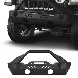 VEVOR Front Bumper Compatible with 2018-2024 Jeep Wrangler JL JLU & Gladiator JT, Heavy-Duty Steel Front Bumper with Winch Plate, D-Ring Mounts & Fog Light Housing