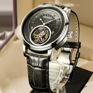 Ailang Men's High-End 42mm Automatic Movement Wristwatch - Round Analog Dial, 30M - 50M Waterproof Skeleton Tourbillon, Cowhide Leather Band, Mineral Glass - Fashion Business Accessory