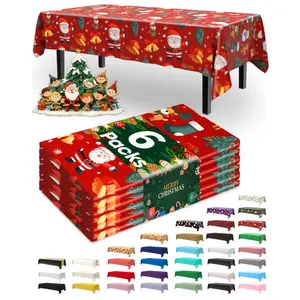 Christmas Tablecloth Disposable Plastic 4 Pack 54x108 Inch Leakproof Sturdy Red Green Reindeer Trees for Rectangle Tables Holiday Party Decorations TikTokShopBlackFriday