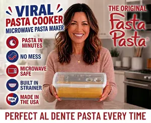 The Original Fasta Pasta Microwave Cooker with Lid & Built-in Strainer - Perfect Al Dente Pasta Every time - Patented Design