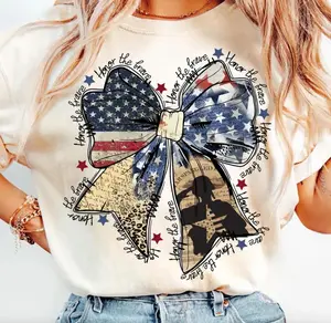 Coquette American Tshirt, Honor The Brave Tee, Memorial Coquette Bow Tee, 4th of July Shirt, America Shirt, Freedom, American Flag Shirt Womenswear