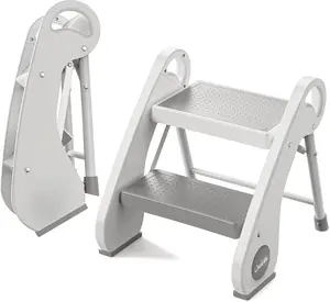 UNCLE WU 2-Step Toddler Stool - Foldable, Lightweight & Anti-Slip | Steel Step Stool for Kids, Potty Training, Bedside & Bathroom Sink (Small Size)