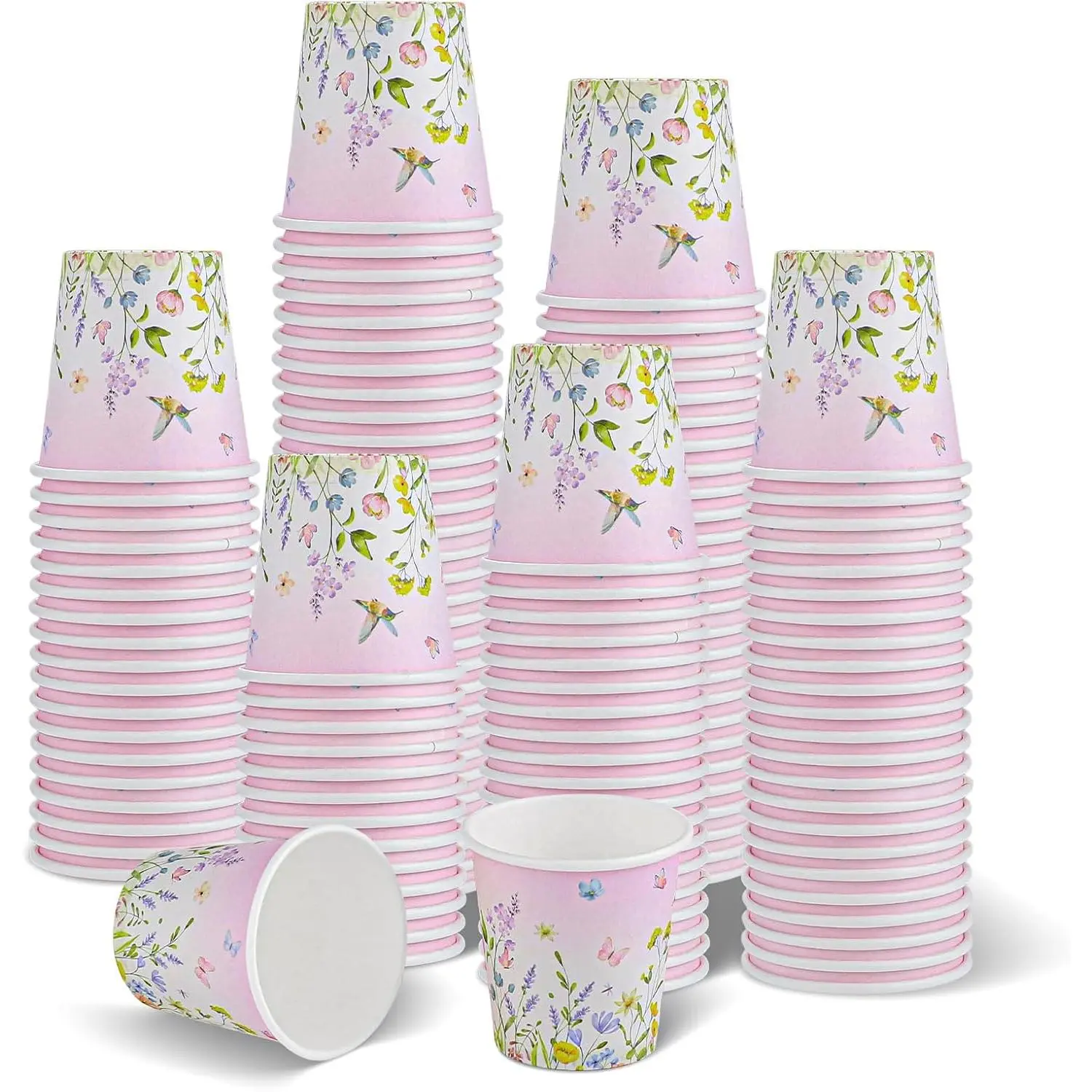 2 oz Bathroom Cups, 150 Pack Mini Mouthwash Cup Disposable Small Paper Cups Wildflower  Paper Cup for Hot/Cold Beverage Coffee Dessert Bathroom  Picnic Party