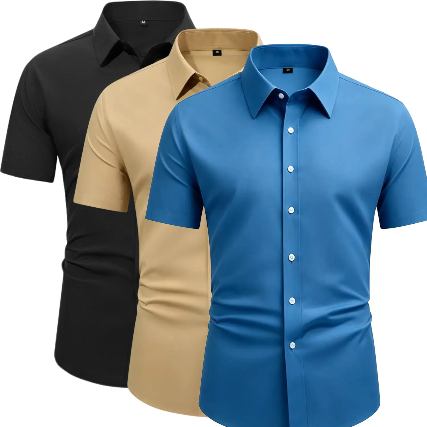 3-pack — men’s slim-fit short-sleeve dress shirt, wrinkle-resistant solid color button-up top suitable for business casual everyday wear,back to school,back to school shopping