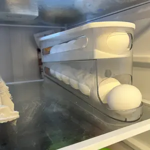 Clear Egg Storage Box, 1 Count Space-Saving Rolling Egg Holder, Durable Plastic Egg Organizer for Refrigerator, Kitchen Accessories