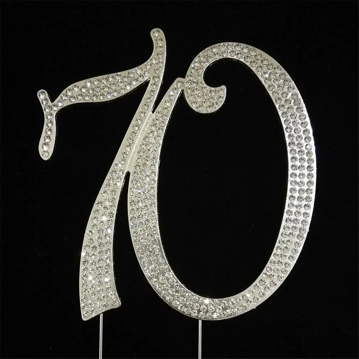 212 MAIN Silver Rhinestone Wedding Cake Topper - 5.5x4.5in Shiny Ornament, 70th Number Decoration for Birthday Party, Cake & Cupcake Toppers, Home Supplies, Happy Birthday