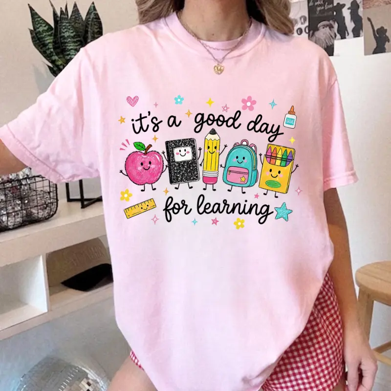 Comfort Colors Good Day For Learning Shirt, Teacher Life Shirt, Back To School, Preschool Teacher School Supplies Shirt, Crayon Apple Pencil Notebook Shirt, Cute Elementary Grade Educator Gift, Teacher Gift