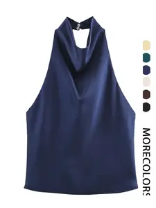 Women's Fashion Halter Satin Tank Top, Sexy Backless Bodycon Party Vest, Summer Holiday Trendy Y2K Fit Women's Top