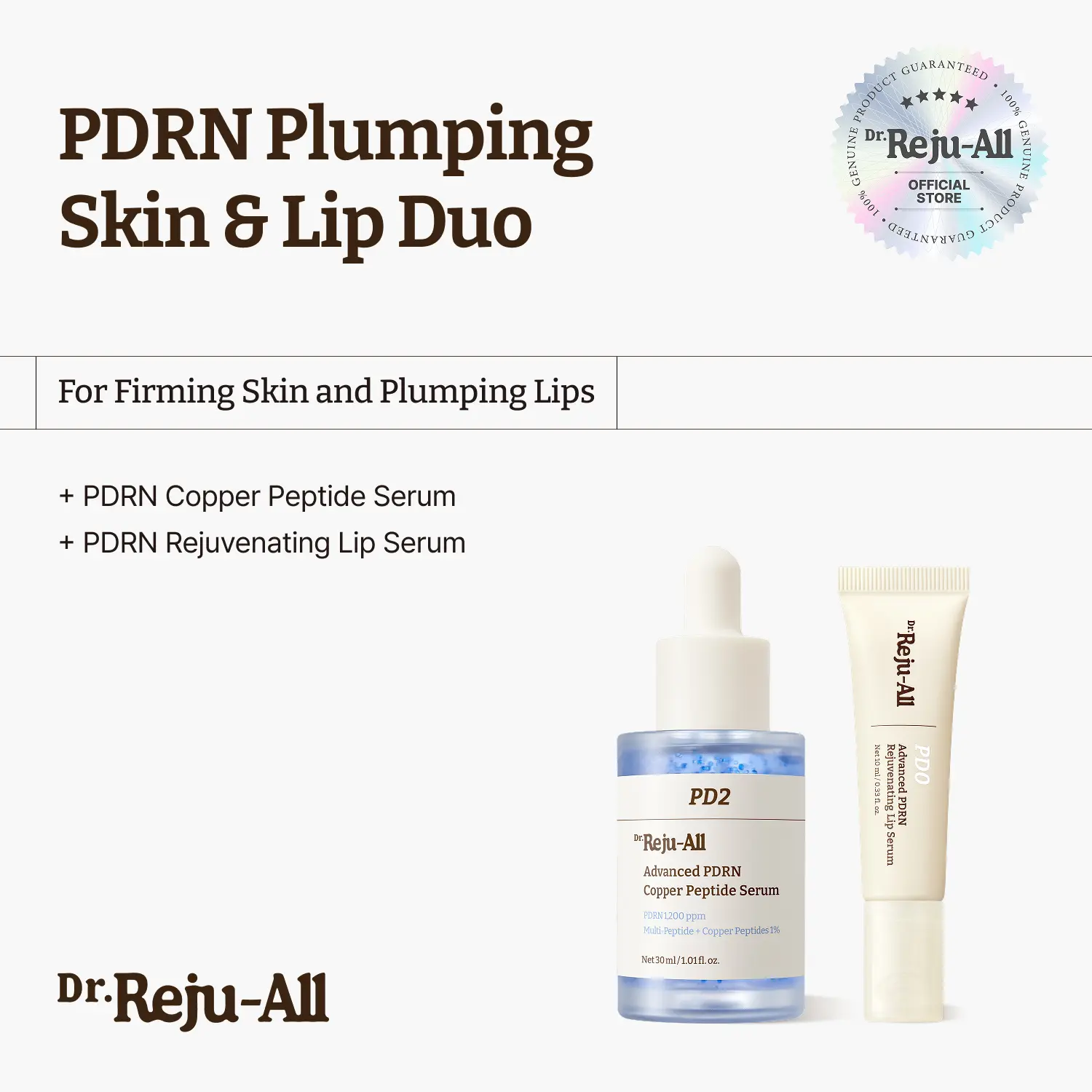 Dr.Reju-All PDRN Plumping Duo: Advanced Copper Peptide Serum + Advanced PDRN Rejuvenating Lip Serum - Facial Serum & Lip Balm for Hydration & Plumping - Korean Pharmacy Anti-Aging Skin Care