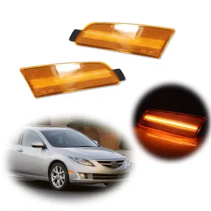 2pcs Amber Lens LED Front Bumper Side Marker Reflector lamps Lights For 2009 2010 2011 2012 2013 Mazda 6,Replace OEM MA2570105, MA2571105, GS3L515F0B, GS3L515E0B