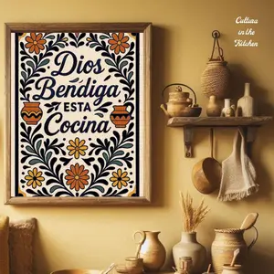 [UNFRAMED] Dios Bendiga Esta Cocina Poster: Neutral Mexican Kitchen Art