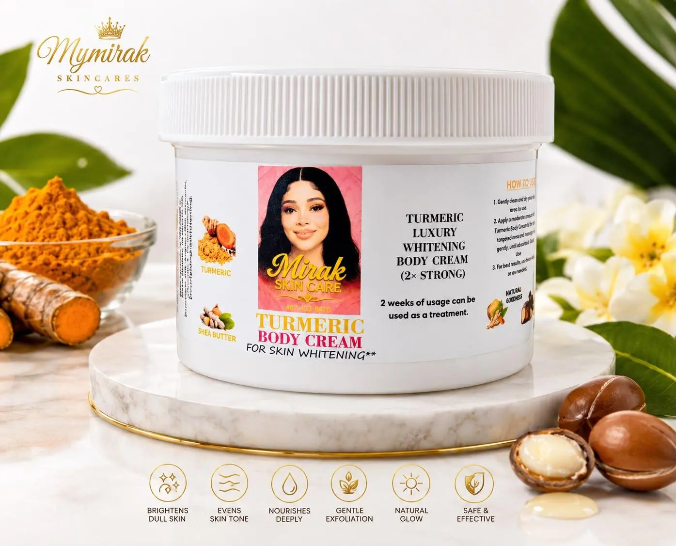 Mirak Grimèl Turmeric Body Cream - 8 oz, Natural Skin Moisturizer for Daily Use (Beauty & Personal Care Bath & Body Care Essential)