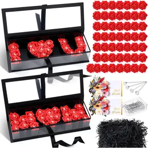 2 Set Mothers Day Flower  Box Empty ''I Love You'' ''MOM'' Letter Shaped Fillable Box 17.52"x6.1"x3.82" with 50 Roses, 50 Bouquet Pins and 2 Greeting Cards for Floral Arrangements(Black)