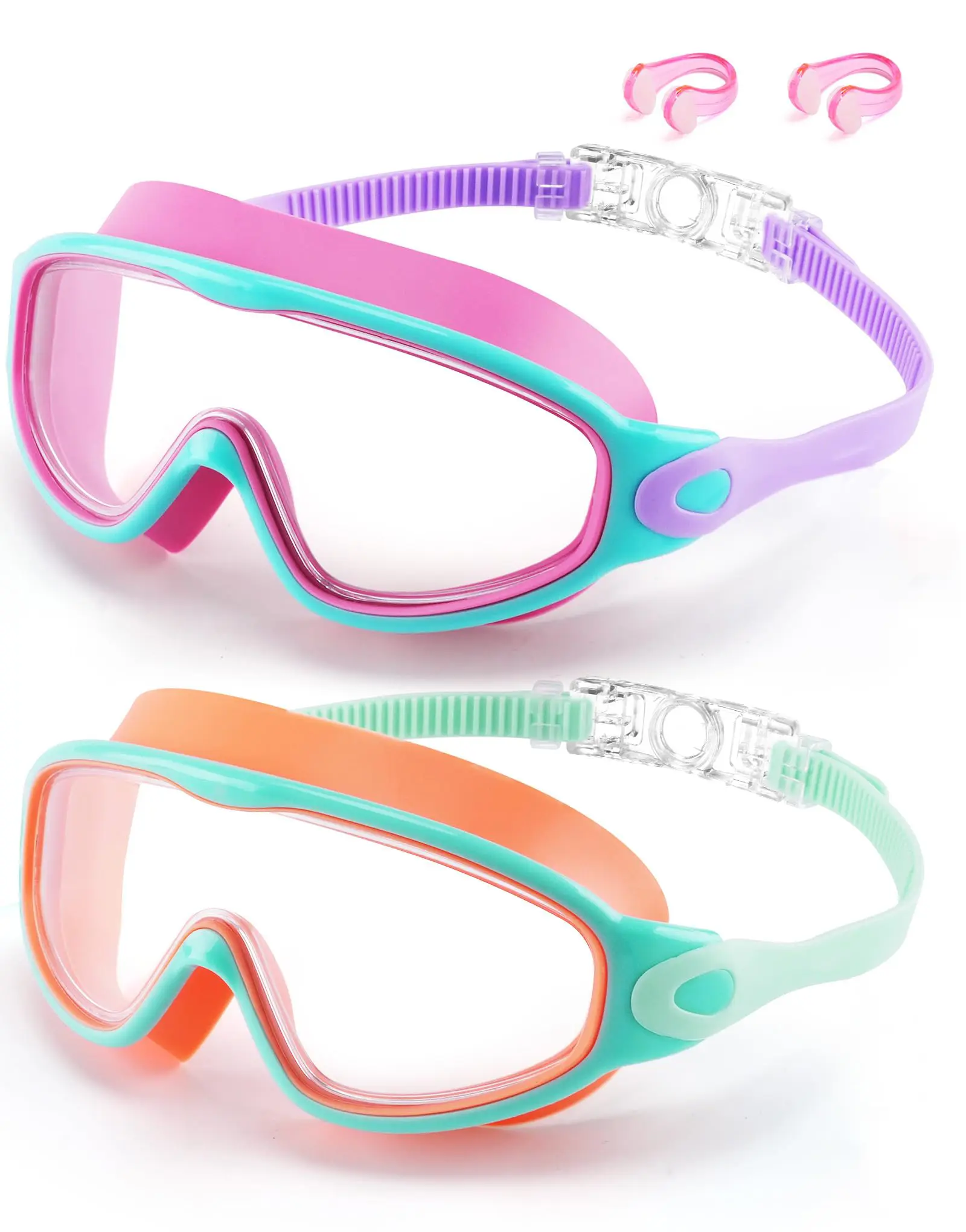 2‑Pack Wide View Swimming Goggles, Leak‑Proof Soft Silicone Swim Glasses Anti‑Fog UV Protection Hair‑Safe Adjustable Strap Water Sports Pool Accessories
