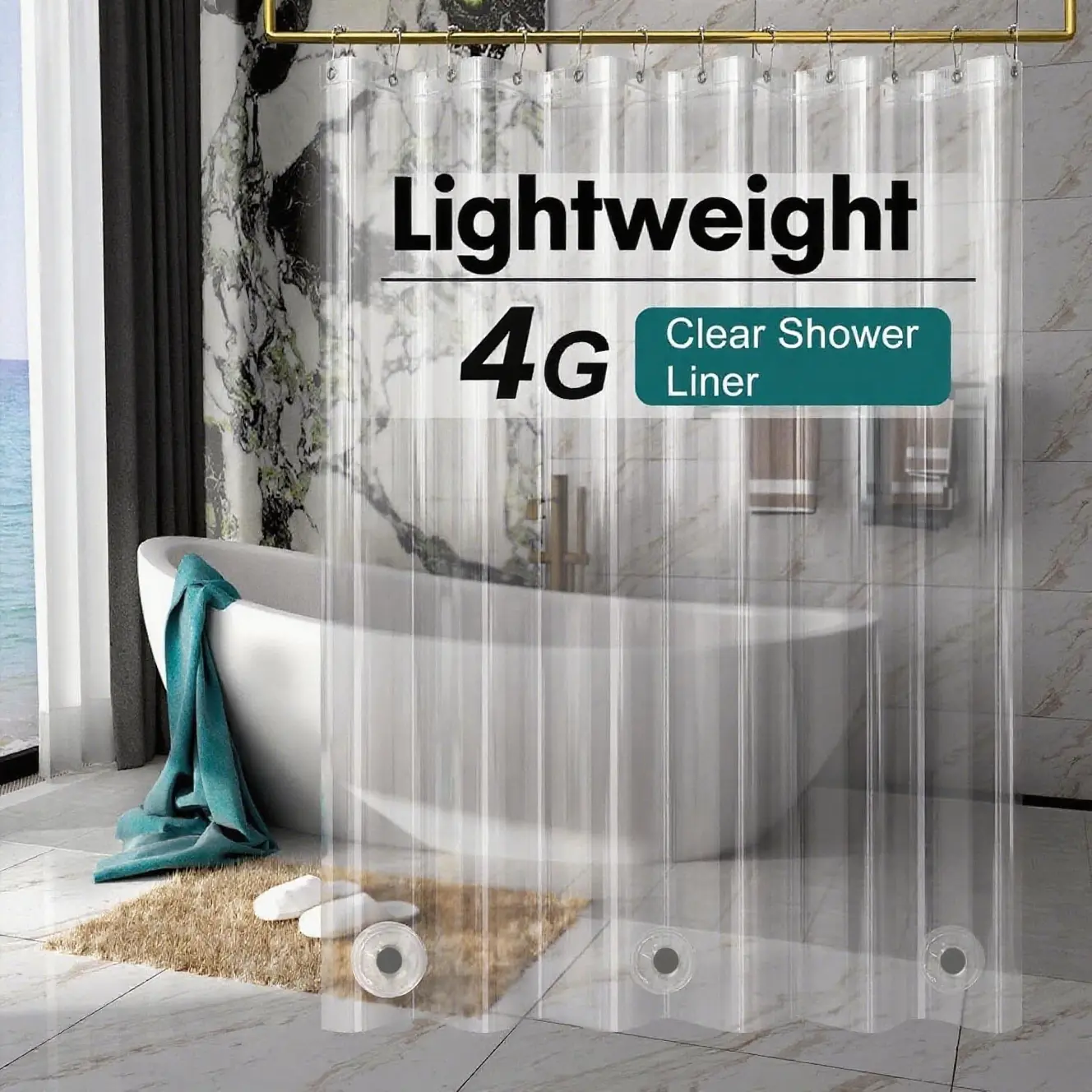 1pc Lightweight Clear Shower Curtain, PEVA Plastic Bathroom Curtain with Rust-Proof Grommets & Magnetic, Includes Plastic Rings, Window Curtain Door Curtain Bathroom Partitions Ideal for Bathroom Use, Shower Curtain and Liner