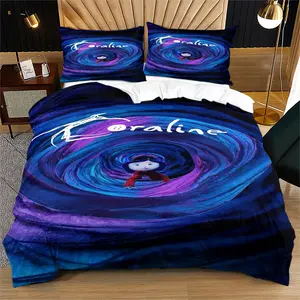 Ghost Mother Movie Caroline Animation Print Bedding Set, Kids Bedroom Decor, Perfect Birthday Gift, Includes 1 Fitted Sheet and 1-2 Pillowcases, Decorative Bedding Set