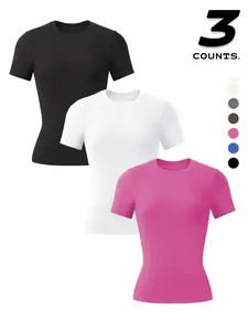 Women's Outdoor Sport Short Sleeve Yoga Fitness Running Training Sweat-Wicking Quick-Dry Slim Fit High Elastic Solid Top, Casual Daily Wear, Athletic Yoga Tops