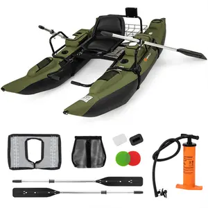 Inflatable Fishing Float Tube, Portable Pontoon Boat with Foldable Seat & Footrest, Motor-Ready Fishing Float Tube with Storage Pockets for Lakes & Rivers summervibes